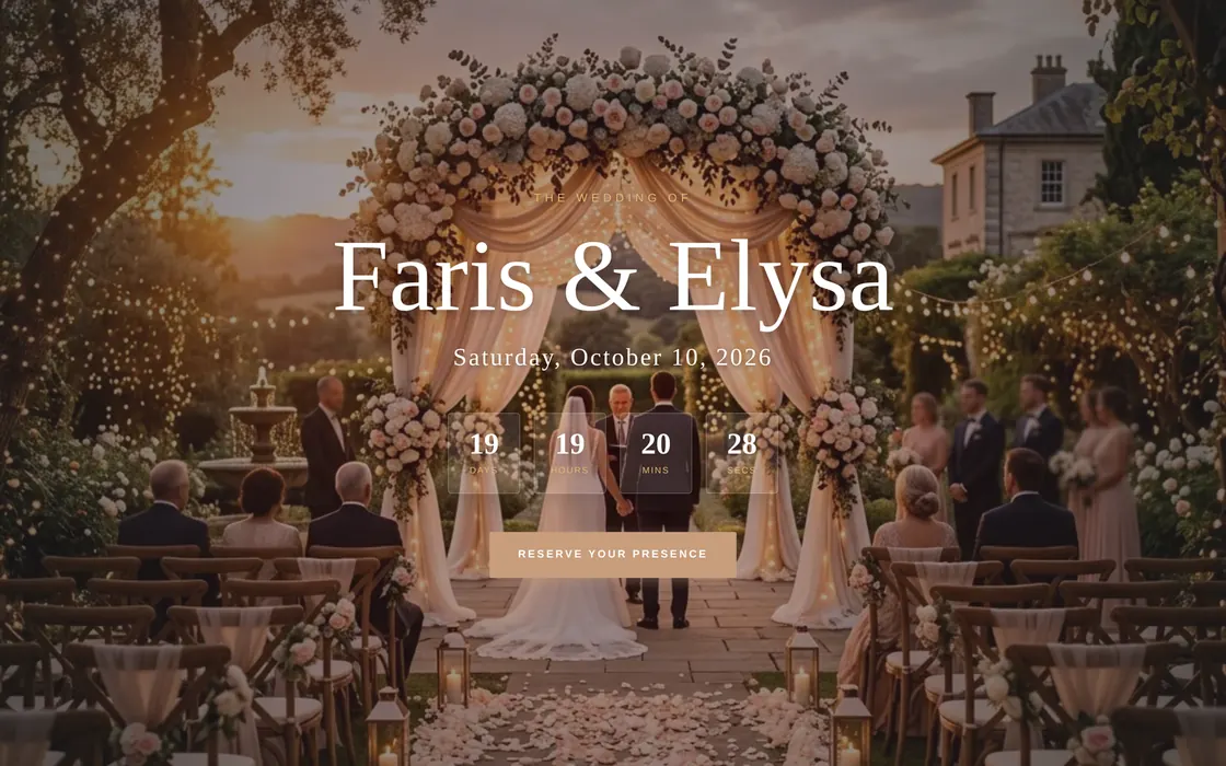 Wedding invitation site — countdown, RSVP and guestbook